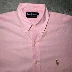 VTG Ralph Lauren Short Sleeve Pink Button Down Shirt Flesh Pony Men's SZ L